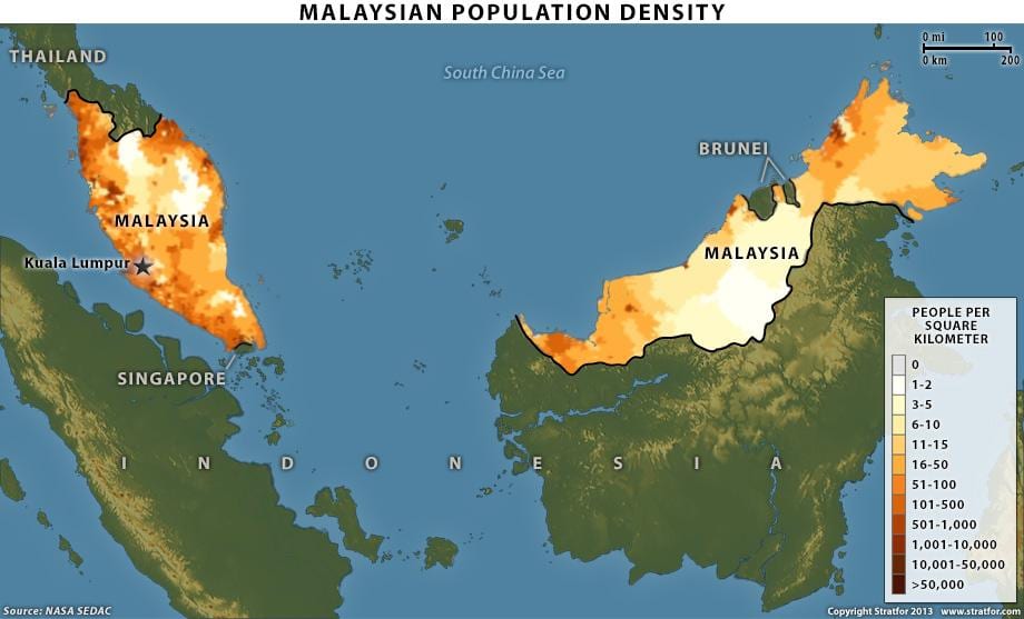 malaysiske befolkningstetthet kart