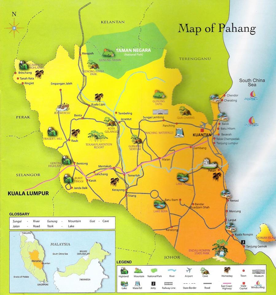 kart over delstaten pahang, malaysia